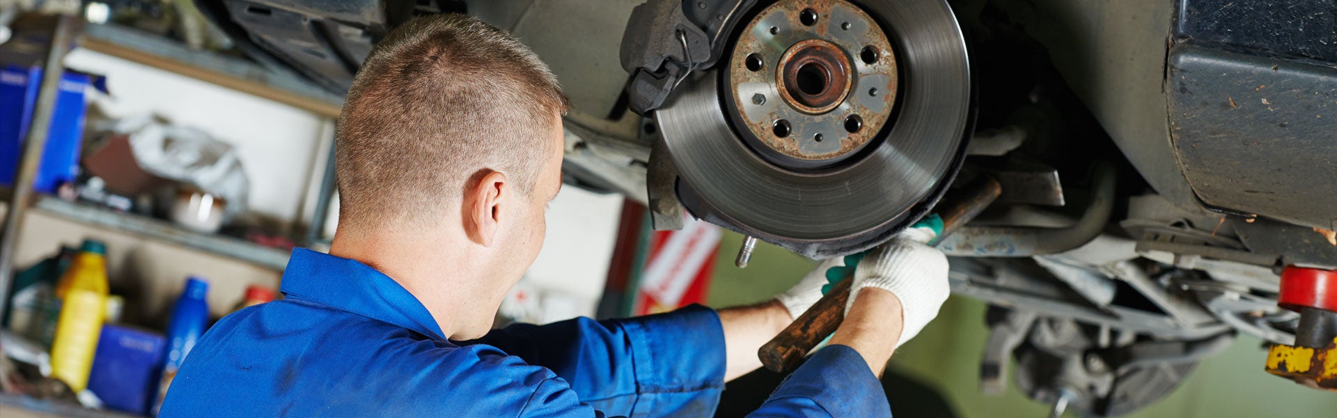 Service employee working on a tire